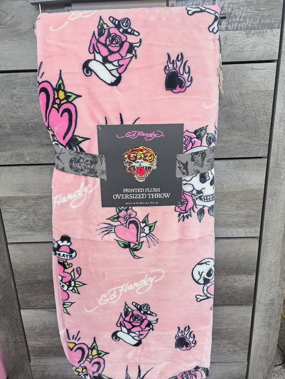 Ed Hardy Tatoo Pink Throw Blanket New